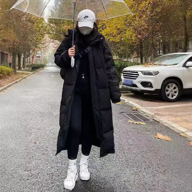 Women's Hooded Long Padded Coat Zip Up Thick Warm Fleece Loose Fit Over Knee Winter Outerwear Pockets Casual Street Zipper Coats