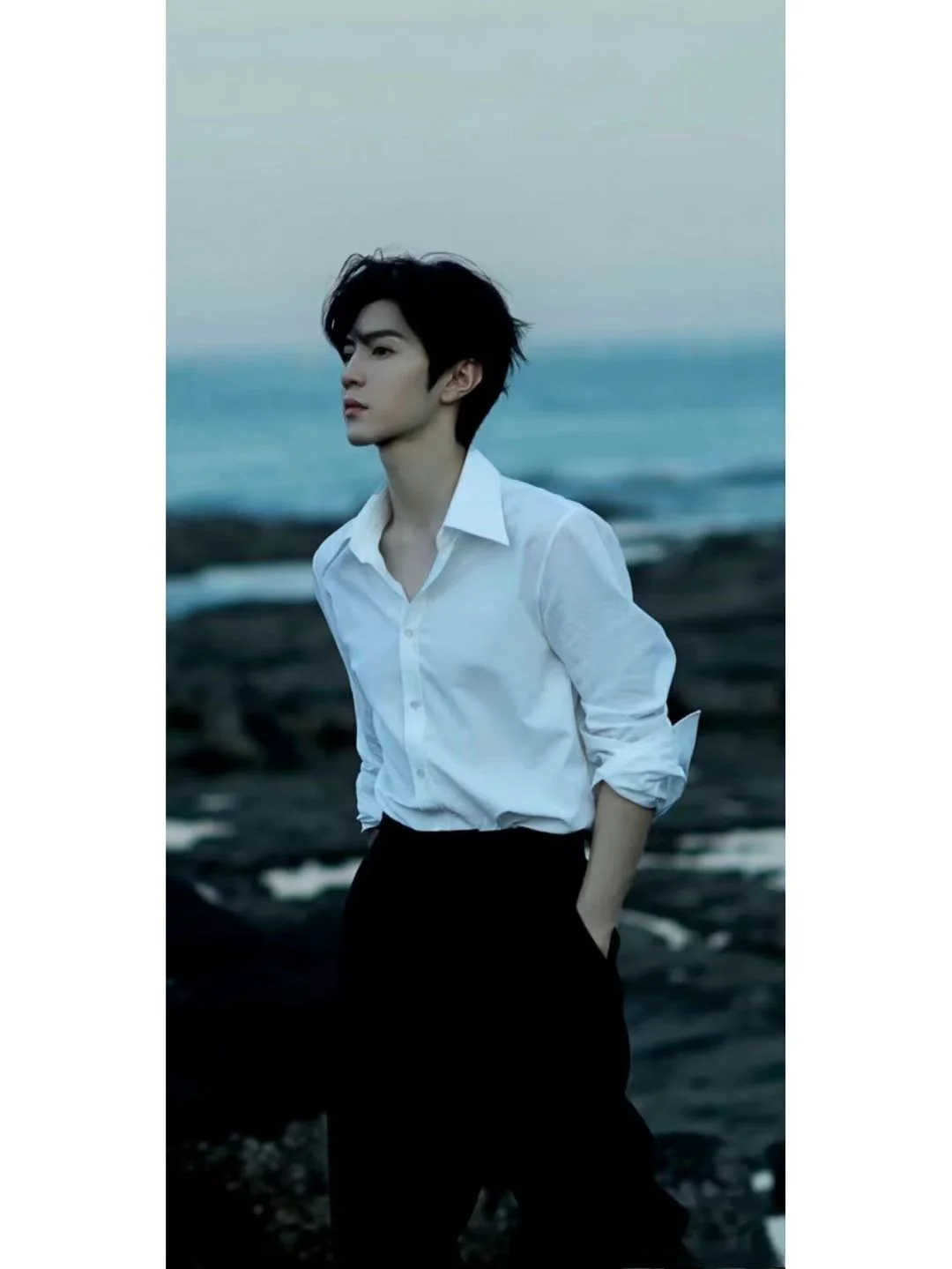 

White Casual irt for Men Long Sve Autumn Faionable Stand Fit Button up No Iron Treaent Polyester Spandex Blend