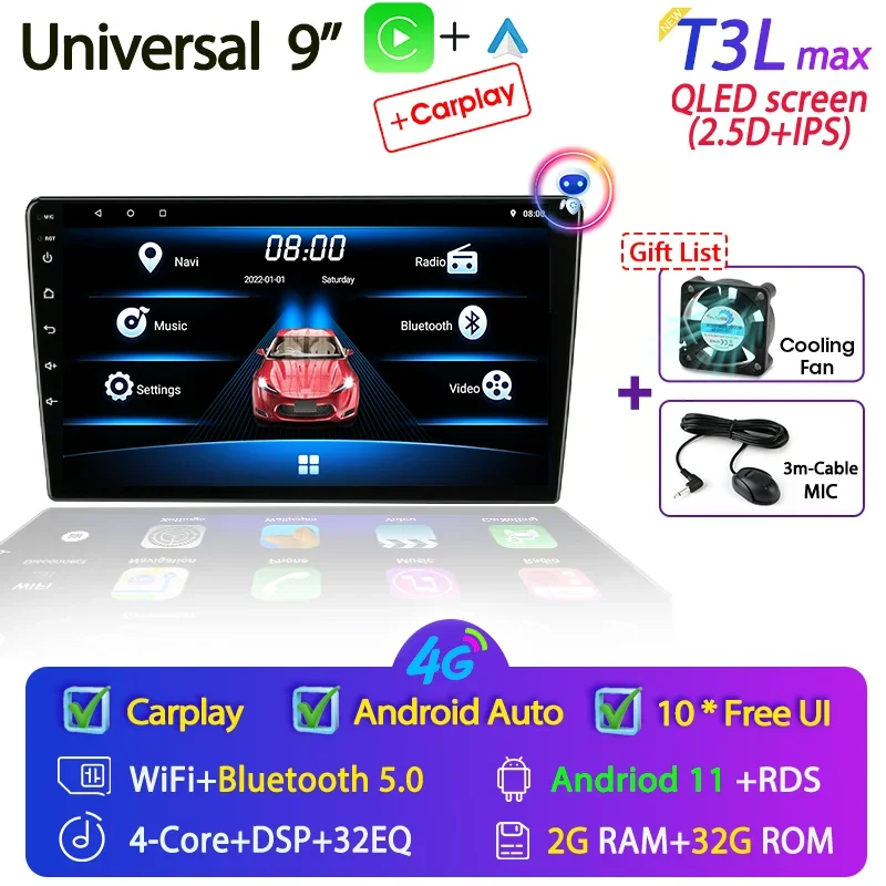 Srnubi Autoradio 2 Din Android 12 Auto Carplay Universele 7 "9" Multimedia Speler voor Nissan Honda Toyota Lada Volkswagen Hyundai