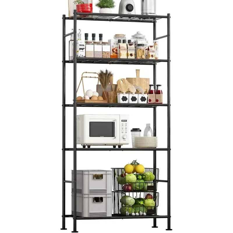 

5Tier Shelf Organizer,Heavy Duty Garage Shelving Unit with Leveling Feet,Metal Shelves Organizer for Pantry,Kitchen and Closet