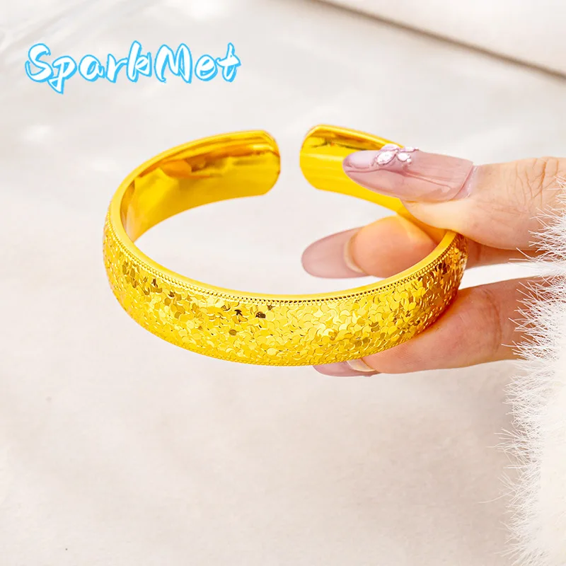 

Sparkmet Crushed Ice Tire Open Bangle Women's 24K Gold AU999 - Exquisitely crafted 24K gold, delicate glitter texture, great for