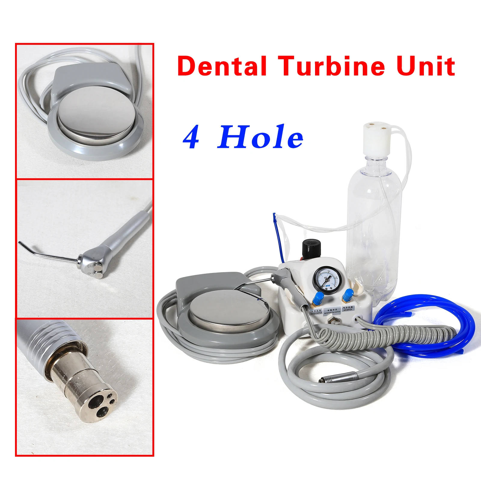 Dental Portable Air Turbine Unit Work Water Syringe 4 Hole + Air Prophy Polisher 4 Hole Blue