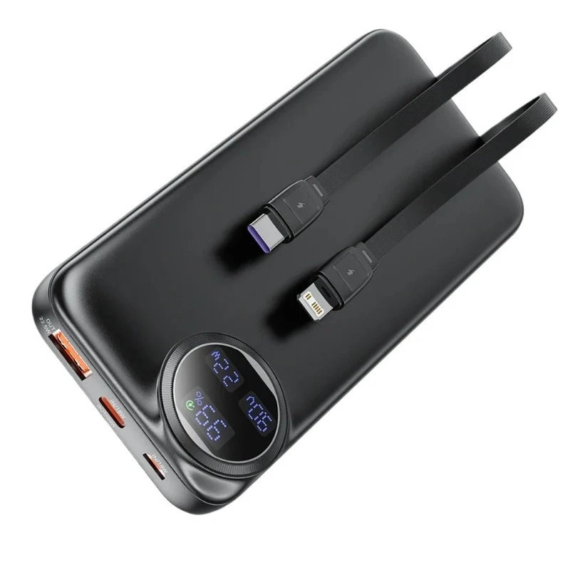 For iPhone 15 14 13 pro Essager Power Bank 20000mAh Portable Charger with Built-in Cable Digital Display Battery Capacity 22.5W