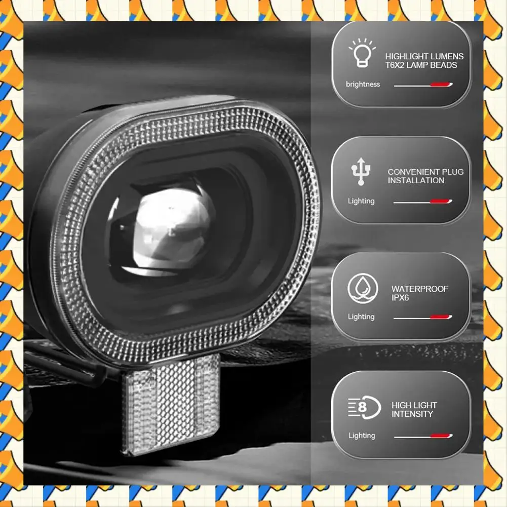 

ABYB светодиодная фара для электронного велосипеда DC12V-48V Ebike 2-проводная вилка SM, передняя лампа для снегохода, велосипеда, скутера, аксессуары для мотоциклов