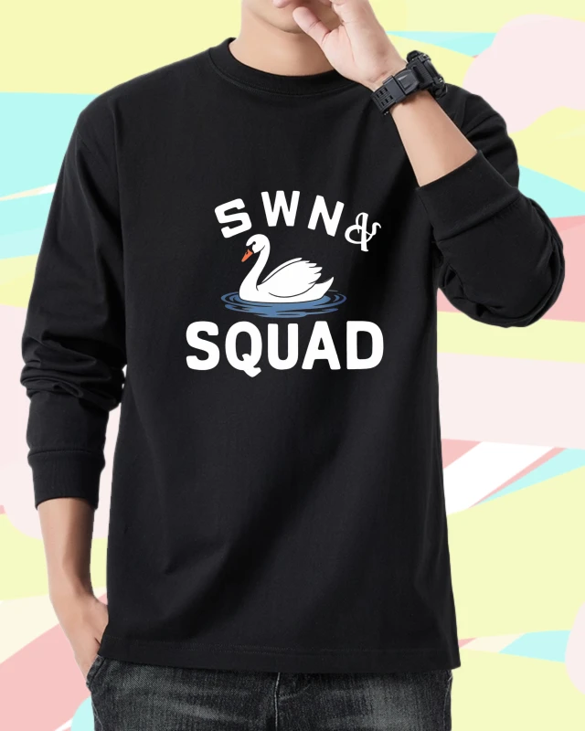 

Футболка мужская осенняя с круглым вырезом Эстетическая одежда Футболка с длинными рукавами и графическим рисунком Лебедь Отряд Бскетбол Мужская одежда Футболка с принтом Тренажерный зал