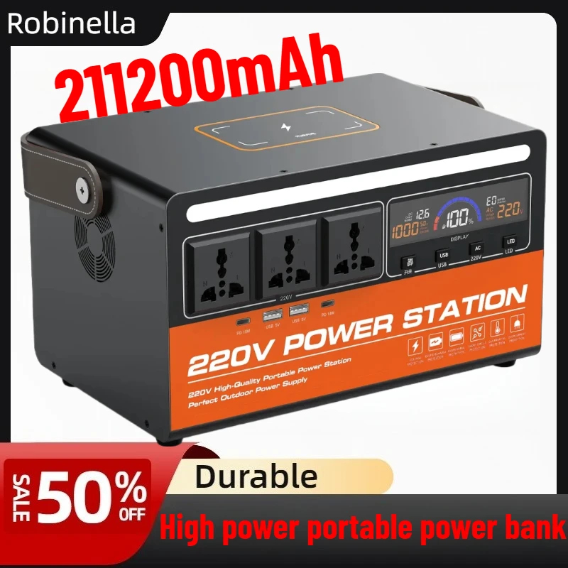 1000W High-Power Outdoor Generator | 211200mAh (~0.78kWh) Li-Ion Power Station with 220V AC for Camping Road Trips & Home Backup