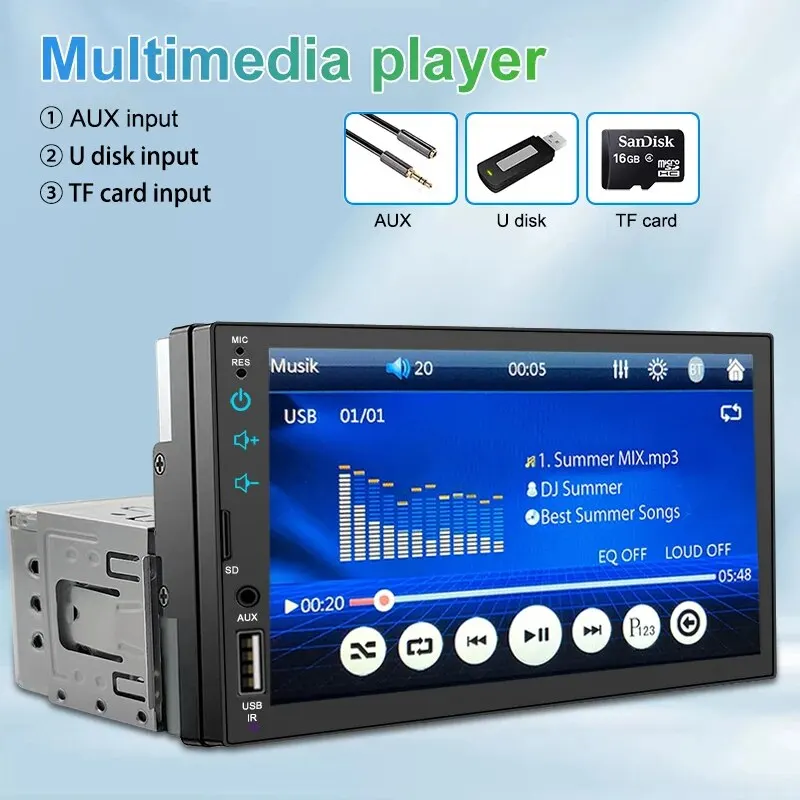 1Din Car Multimedia Video Player/7023B Small Car Radio/Carplay Bluetooth Music Broadcast/Radio HD Touch Screen