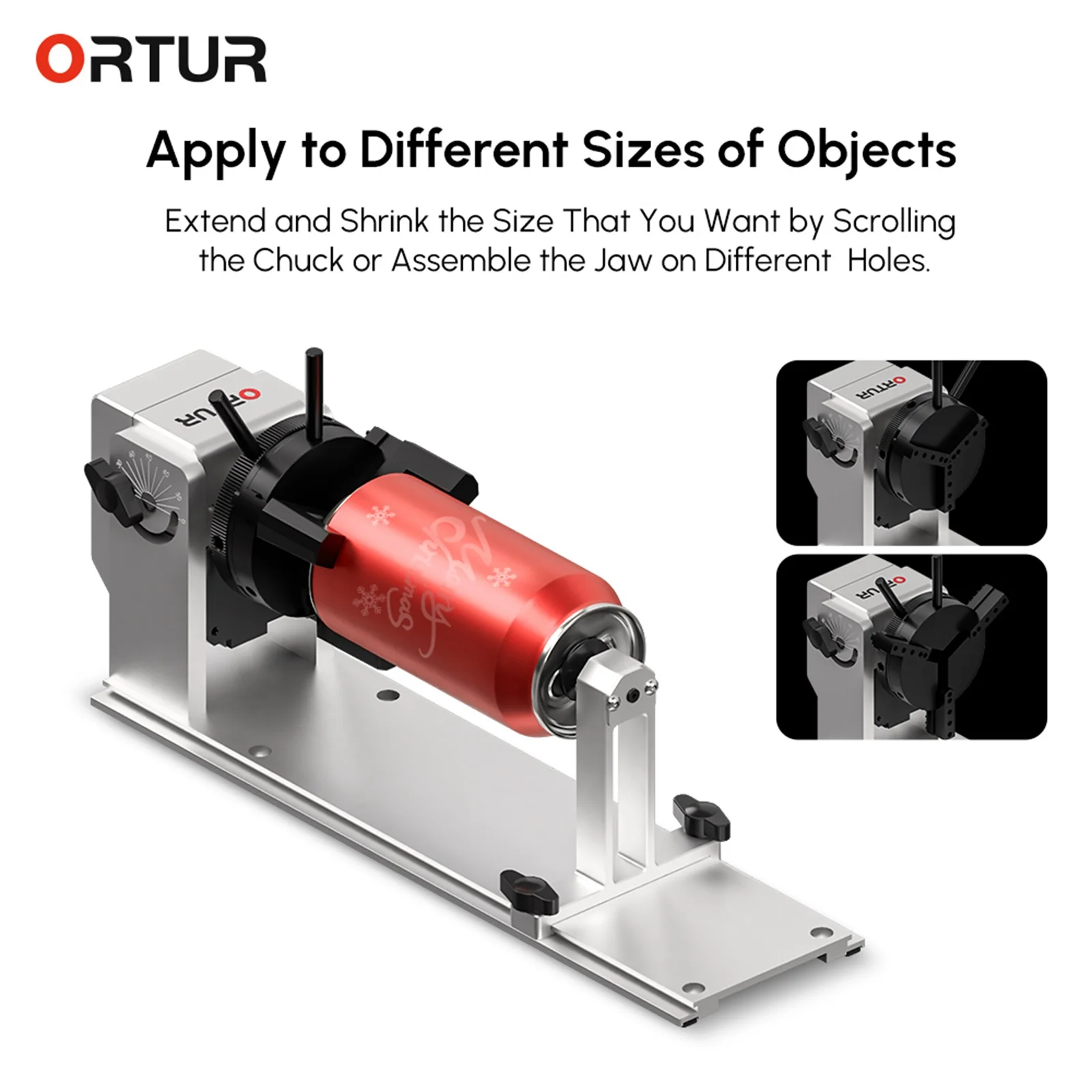 ORTUR (YRC1.0)Laser Engraver Y-axis Rotary Chuck 360 Rotating 180 Horizontal Flip Angle Base for Engraving Cylindrical Objects