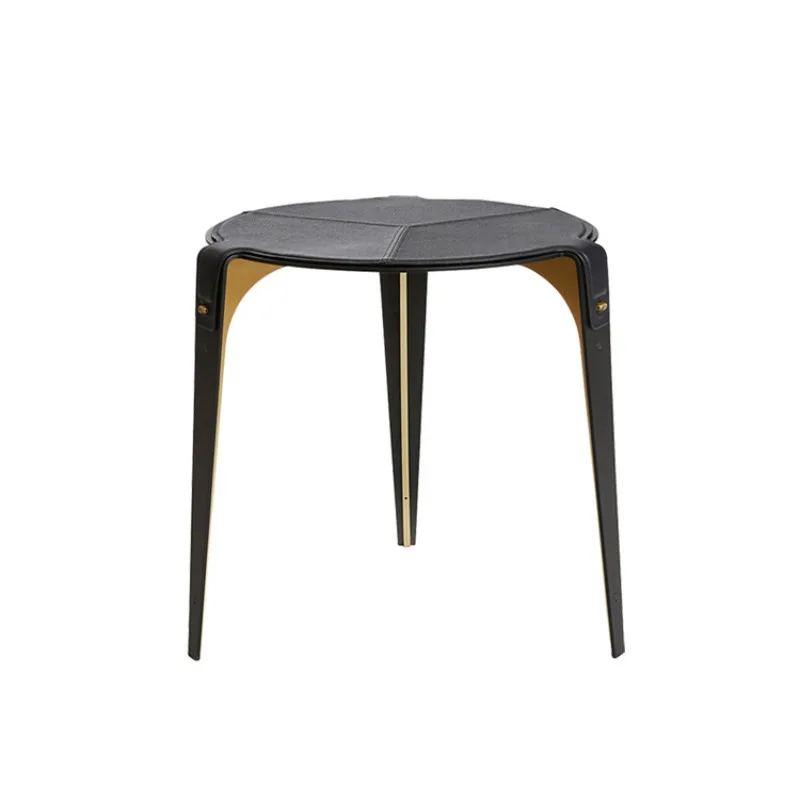 

Nordic Modern Simple Black Gold Blade Coffee Table Stainless Steel Saddle Leather Sofa
