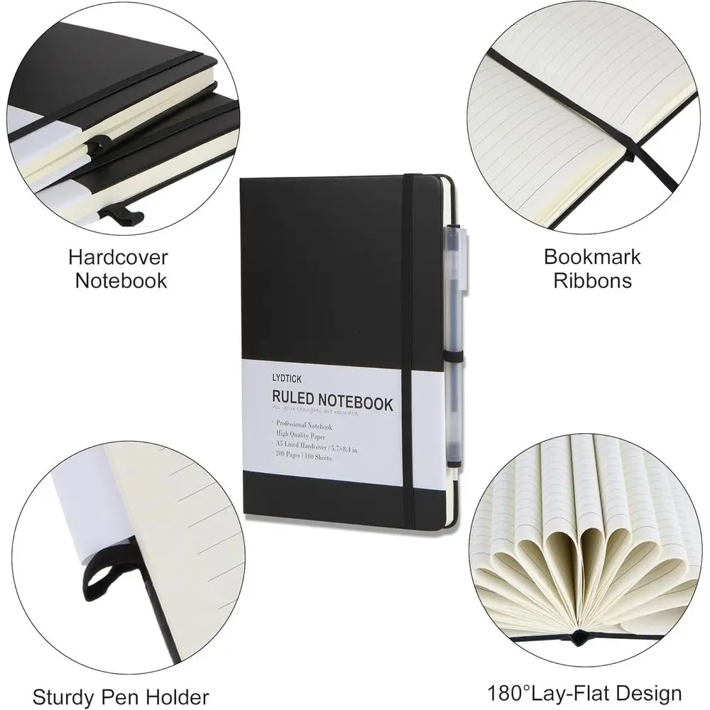 Pacote de 20 cadernos universitários listrados com capa dura em massa, 200 páginas, 5,7x8,4, ideais para tomar notas e diário de bala