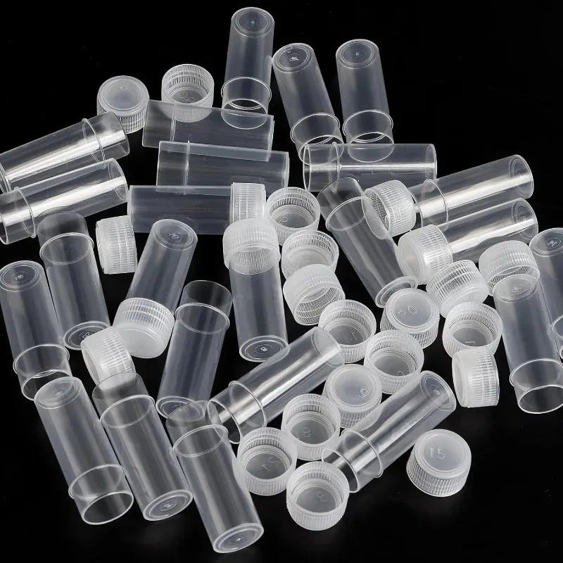 20/100/200 pces 5ml garrafa de amostra de plástico tubo de ensaio mini garrafas, frascos de tampa à prova de vazamento, cápsula de comprimidos de medicina, recipientes de armazenamento