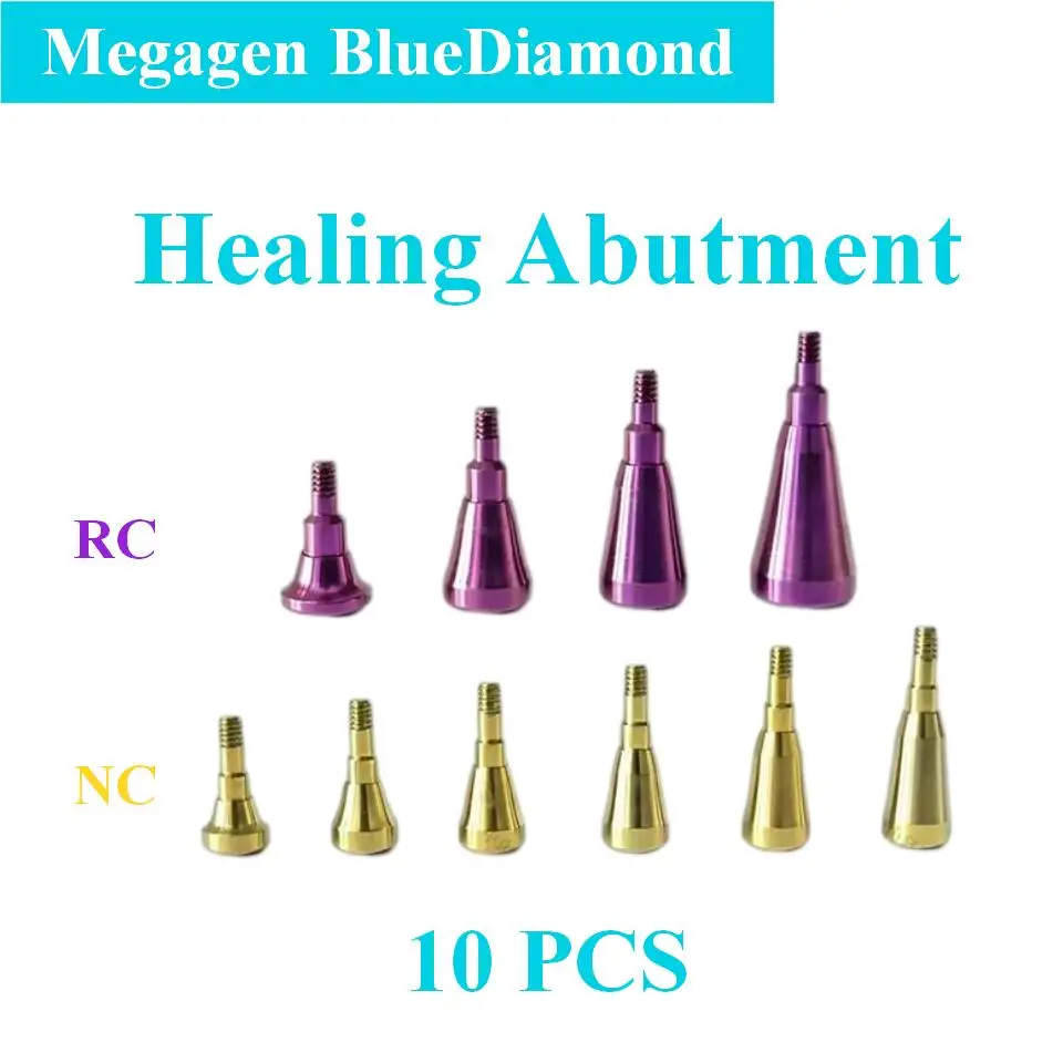 10Pcs Dental HealingAbutment Compatible With Megagen BlueDiamond System RC NC Titanium Gingival Former Soft Tissue Cuff Tool Kit
