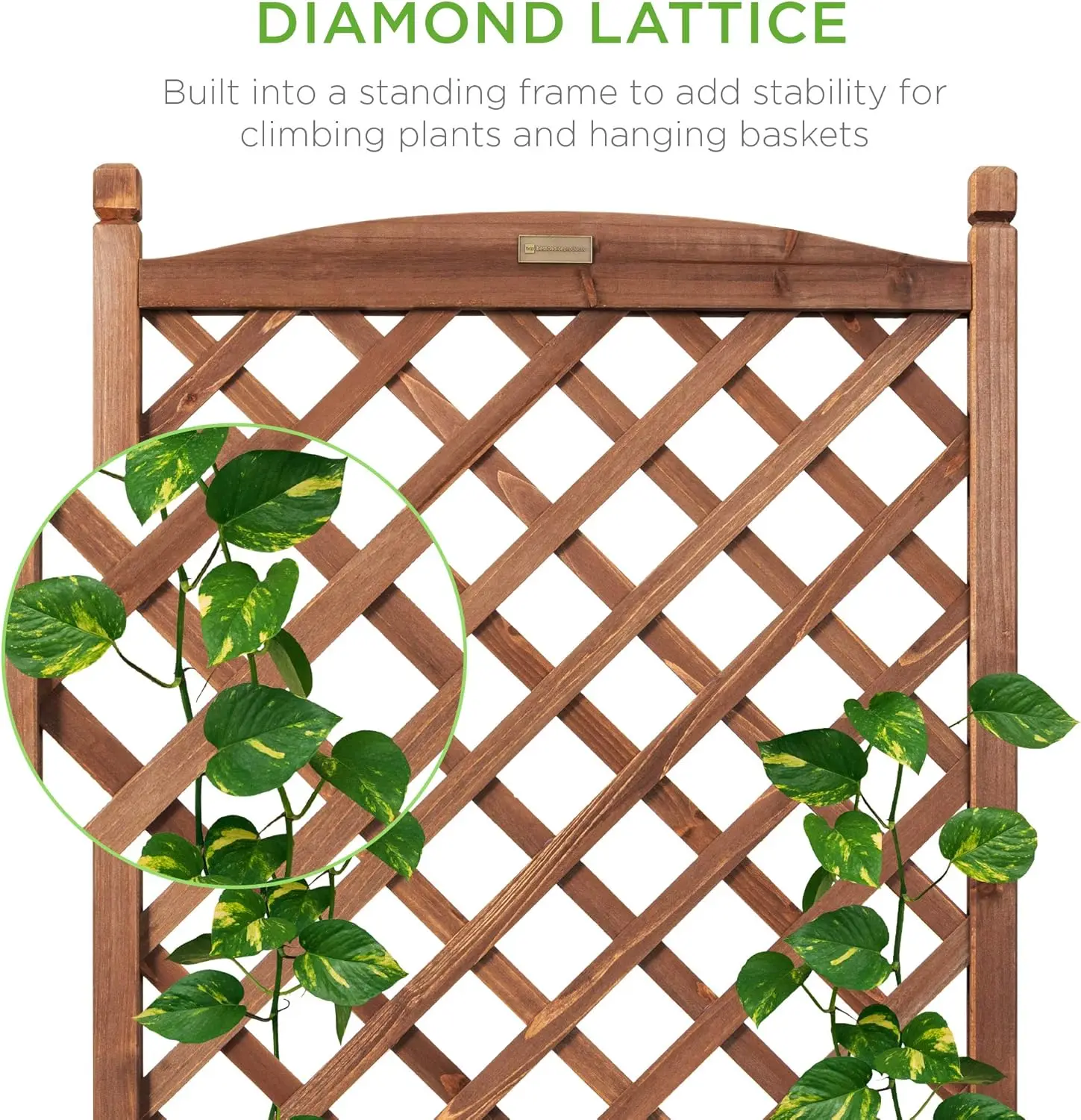 Best Choice Products 60in Wood Planter Box & Diamond Lattice Trellis, Mobile Outdoor Raised Garden Bed for Climbing Plants