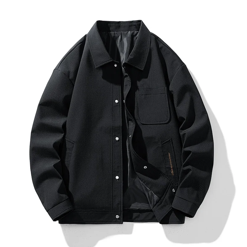 2025 new trend men's corduroy lapel striped jacket fashion casual comfortable everything simple plus size cotton coat