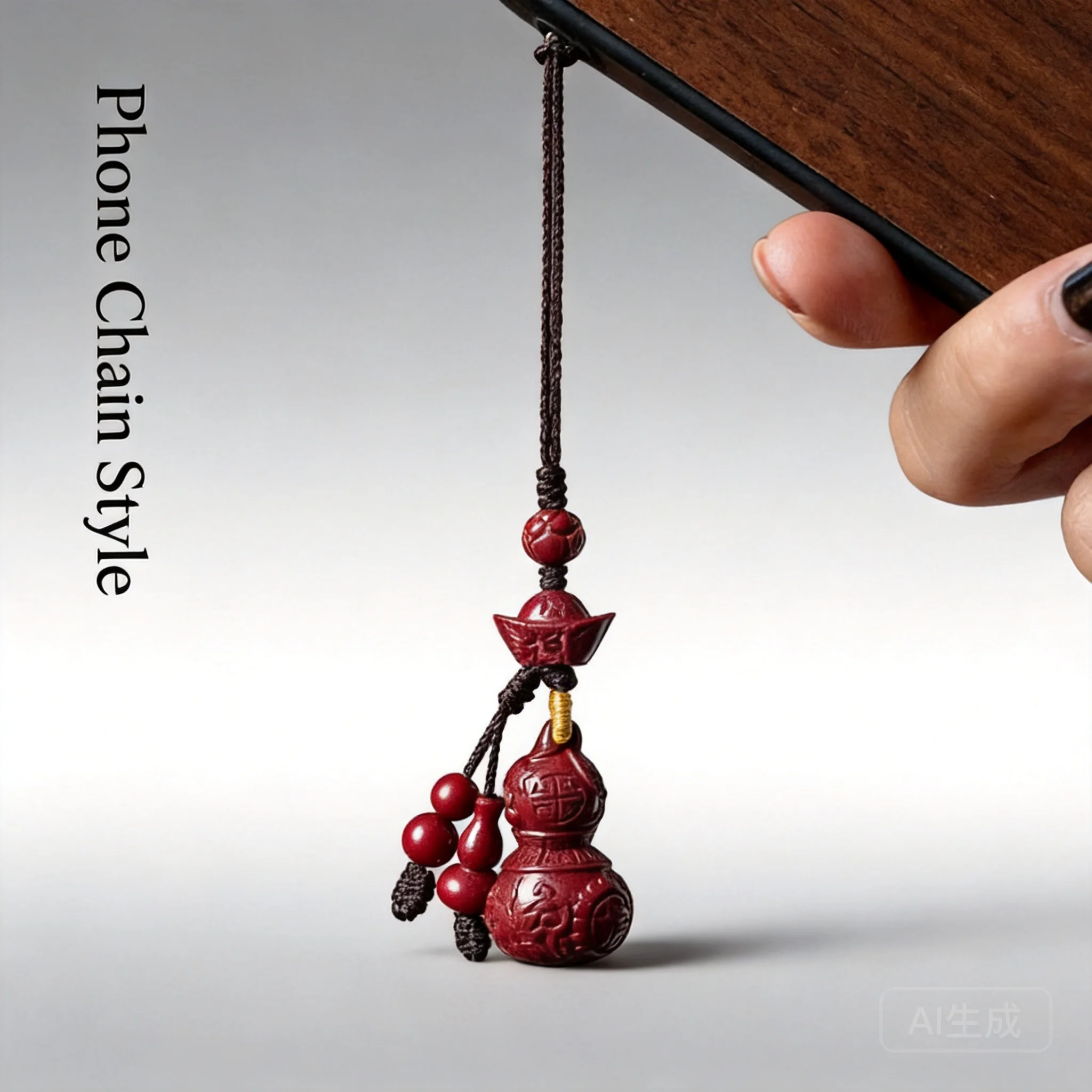 Chinese Style Lucky Cinnabar Fu Character Gourd Pendant Blessing Wealth Attracting Keychain Phone Lanyard Bag Hanging Ornament