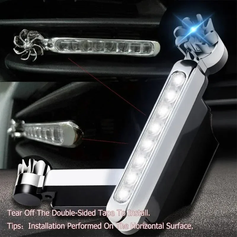 1-2szt LED Zasilane wiatrem samochodowe światła do jazdy dziennej Automatyczna lampa dekoracyjna z obrotowym wentylatorem Nie ma potrzeby zewnętrznego źródła zasilania Żarówka DRL — zdjęcie 4