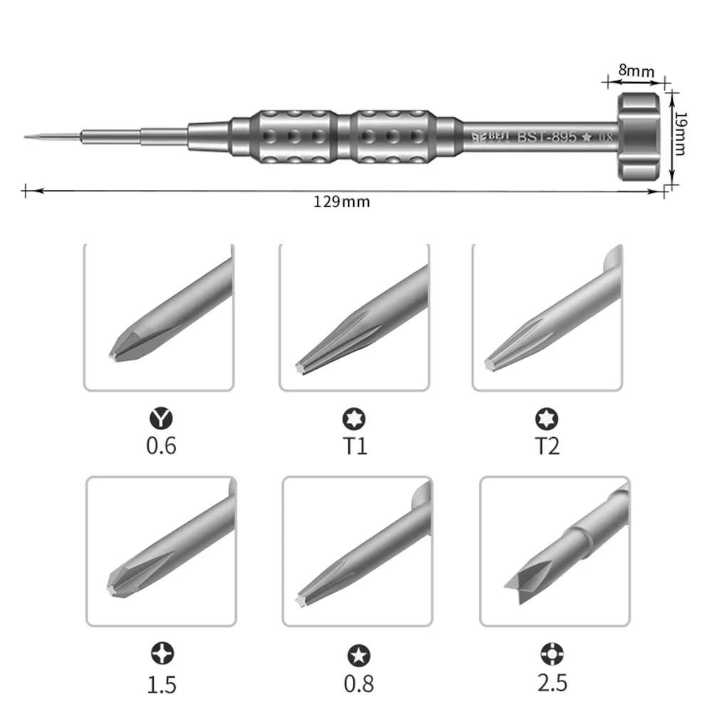 BEST BST-895 3D Magnetic Screwdriver Tools P2 0.8 Pentalobe Y 0.6 Tri Wing T1 T2 Torx 1.5 Phillips M2.5 for Mobile Phone Repair