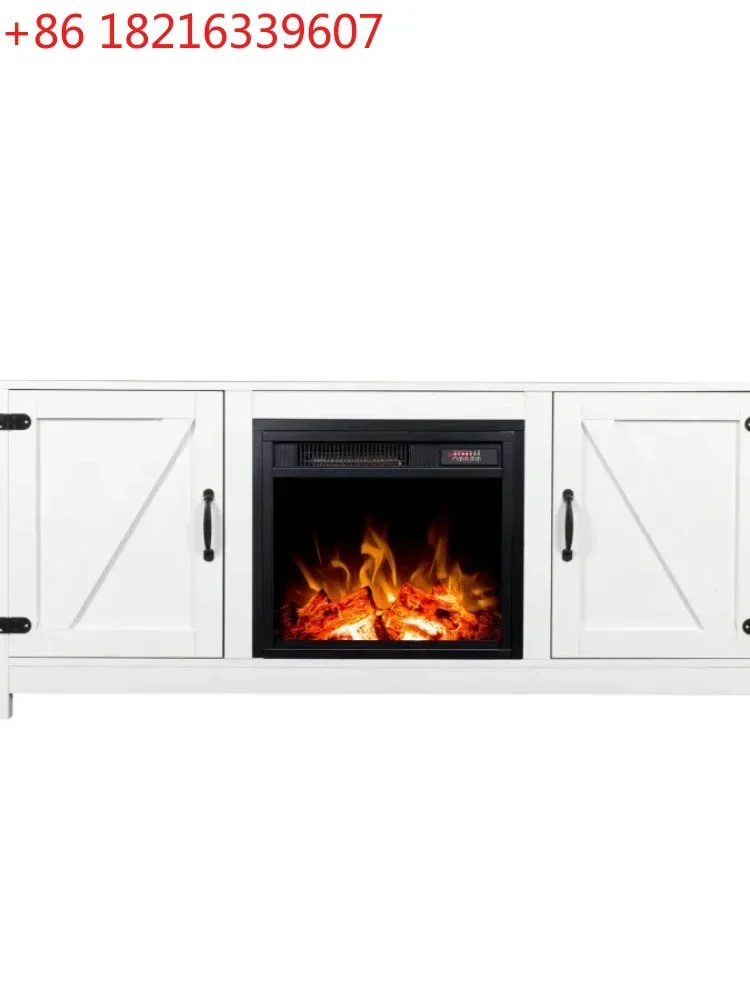 TAO Farmhouse TV Stand, Fireplace TV Stand, Wood Entertainment Center Media Console with Storage,White