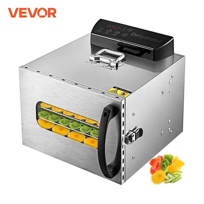 VEVOR Food Dehydrator Stainless Steel 6 Trays Jerky Dehydrator Digital Control Food Dehydrator W/Timer Temperature Control