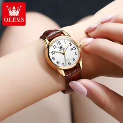 OLEVS Top Brand Quartz Watch For Women 50M Waterproof GMT  Watches Women's Sports Leather Strap Men Wristwtach Ultrathin