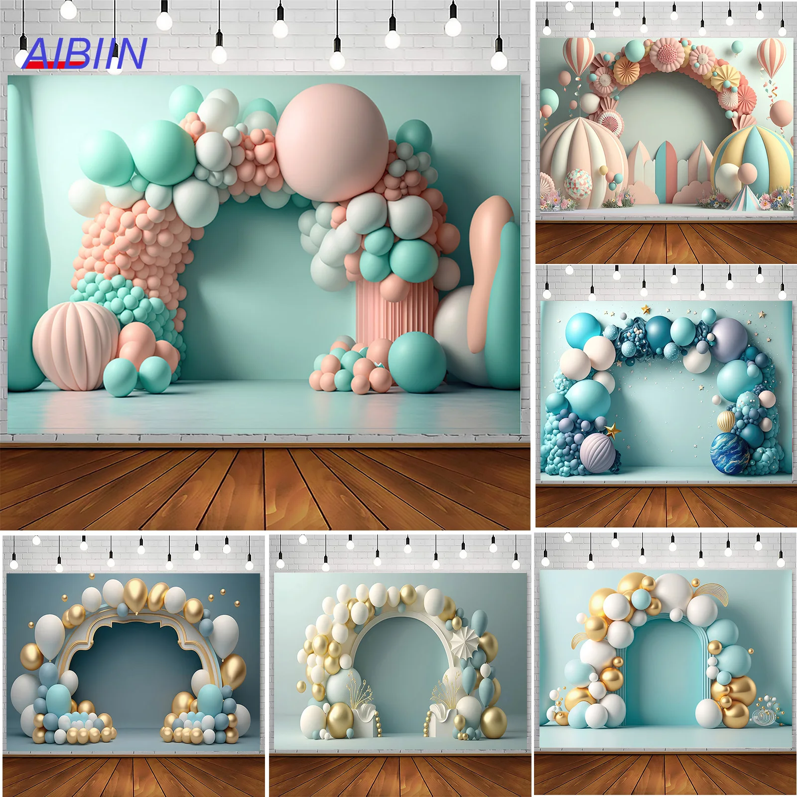 

Newborn Baby 1st Birthday Cake Smash Party Photography Backdrop Baby Shower Portrait Balloons Photo Background Decor Props