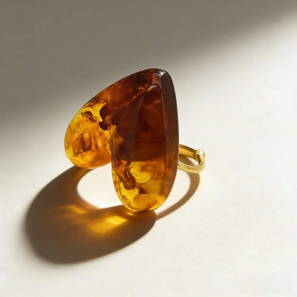 Fashion Niche Design heart Resin Ring Personality Simple Open Mouth Ring Translucent Unisex Adjustable Ring Men/Women