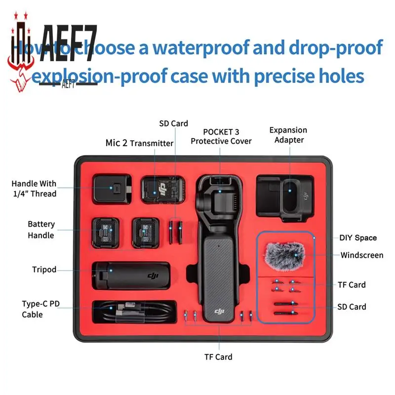 

AEF7-STARTRC For DJI Pocket3 Sports Camera Portable Waterproof Explosion-Proof Multifunctional Convenient Storage Case Accessori