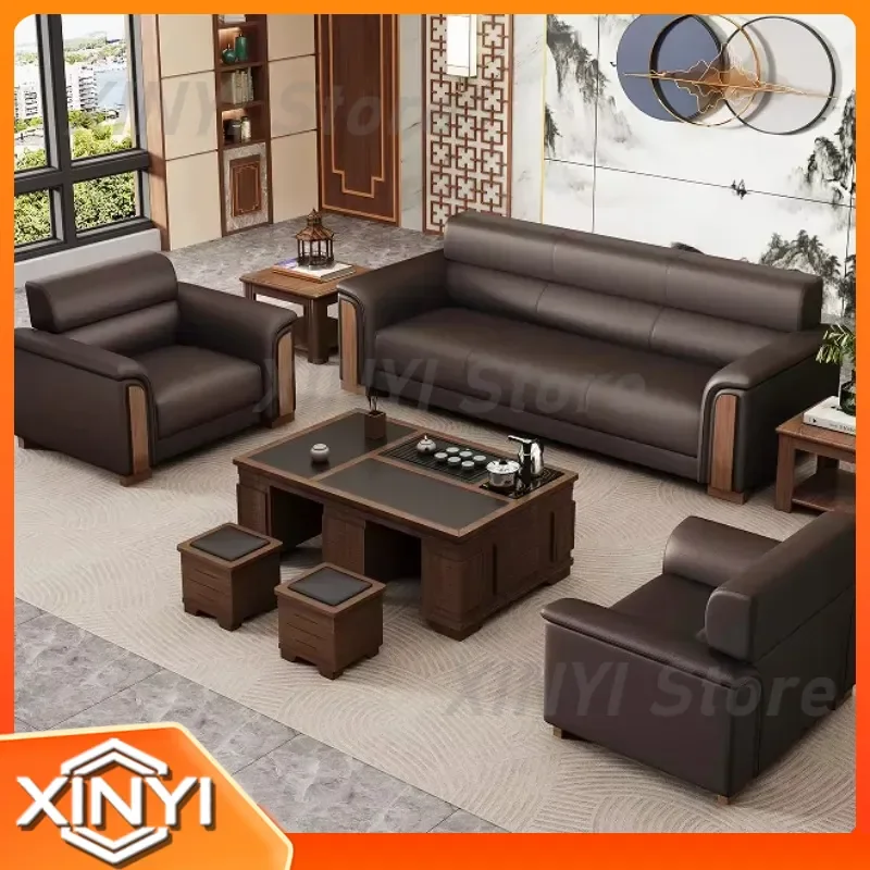 Office Sofa Coffee Table for Modern Reception Area Small Apartment Living Room Three-Person Leather Sofa Set Minimalist Home