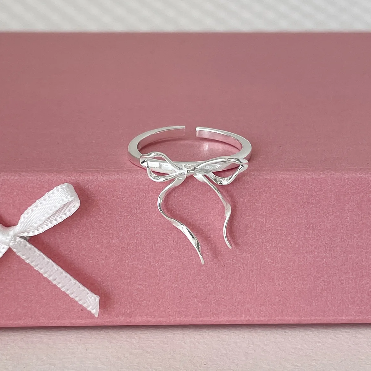 Women's Adjustable Silver Color Geometric Bowknot Ring