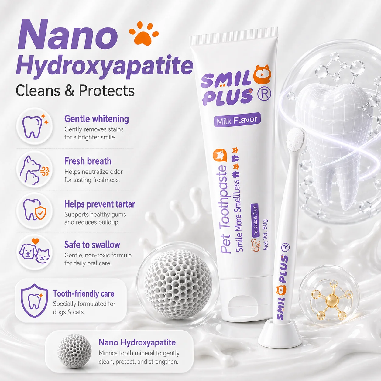 Dog Cat Toothpaste Toothbrush Set Pet Dental Care Fresh Breath Plaque Tartar Removal Milk Flavor Oral Cleaning Kits Small Breeds