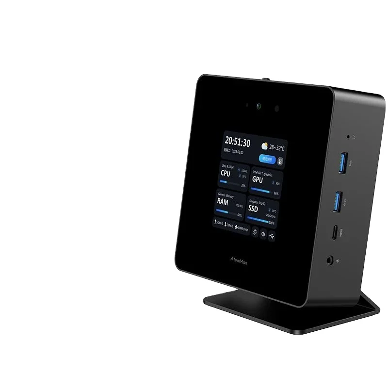 AtomMan Mini PC X7 Ti Inte1 Ultra 9-185H pantalla de 4 pulgadas 2 * USB4 2*5G cámara RJ45 Oculink Win11 Gaming PC Mini ordenador WiFi7