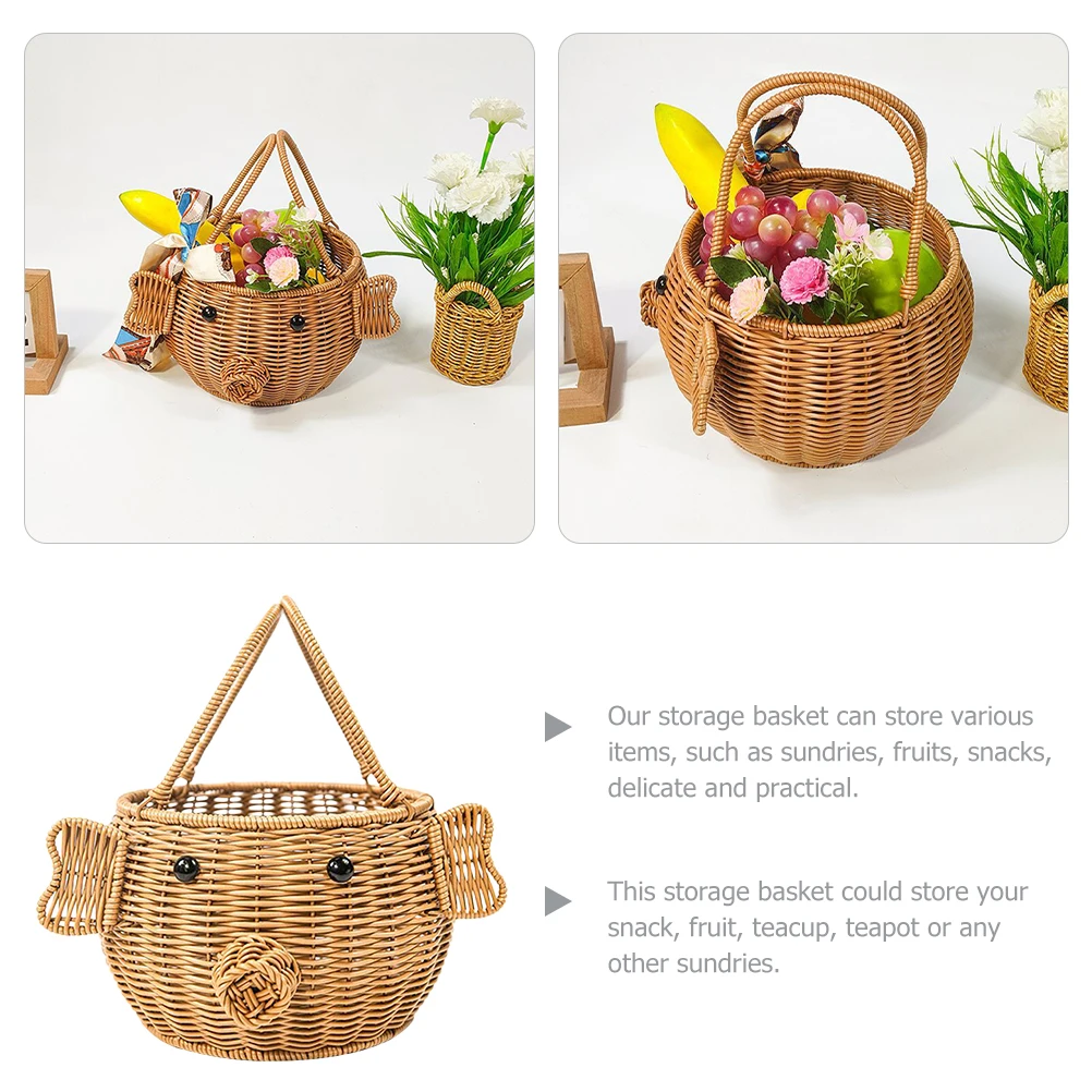 

H Woven Basket Fruits Vegetable Storage Container Straw Grocery Bread H Made Lightweight Multi Functional Kitchen Living Room
