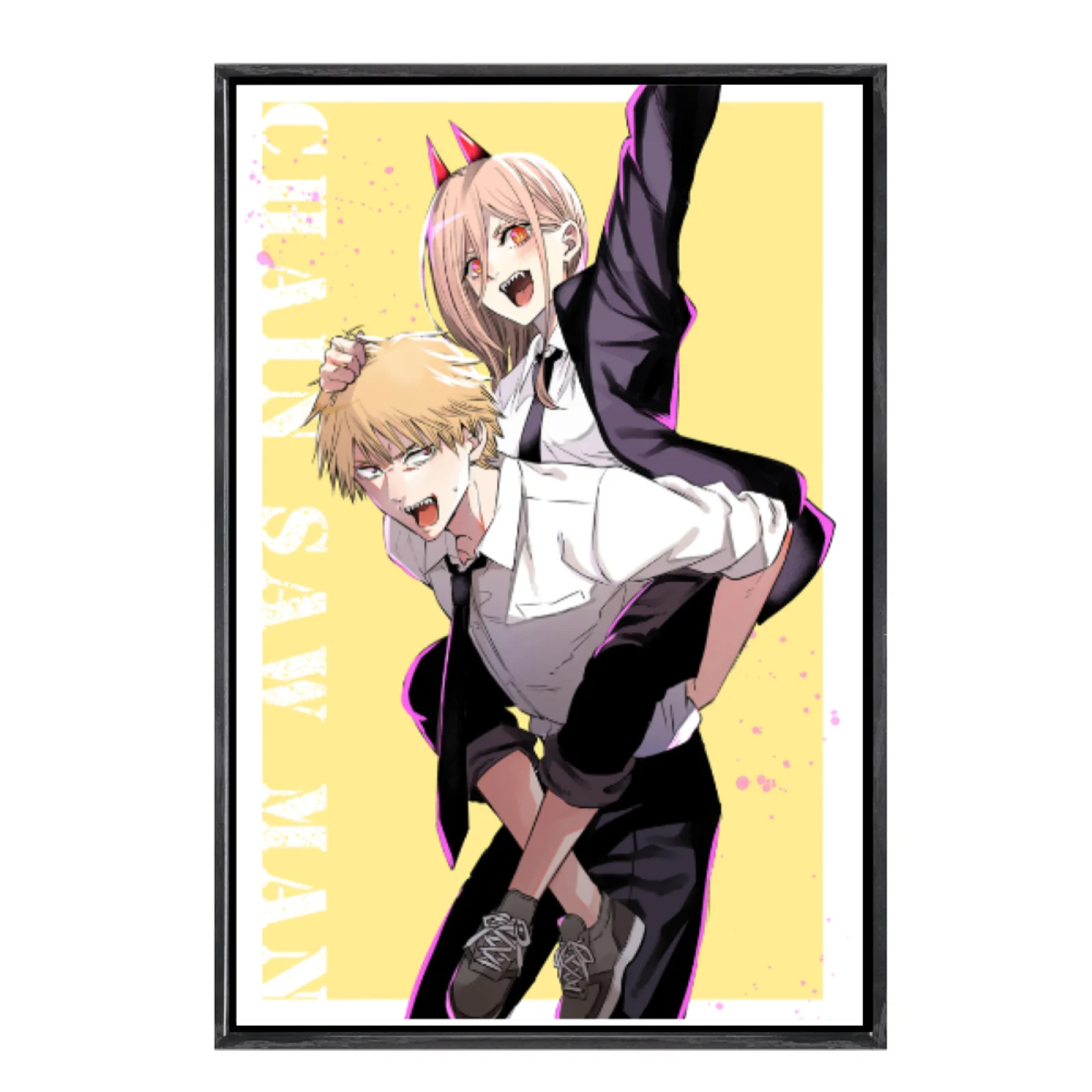 

Японский мультиразмерный холст с изображением манги, настенное искусство в двойной рамке, домашний декор с изображением бензопилы для гостиной, спальни