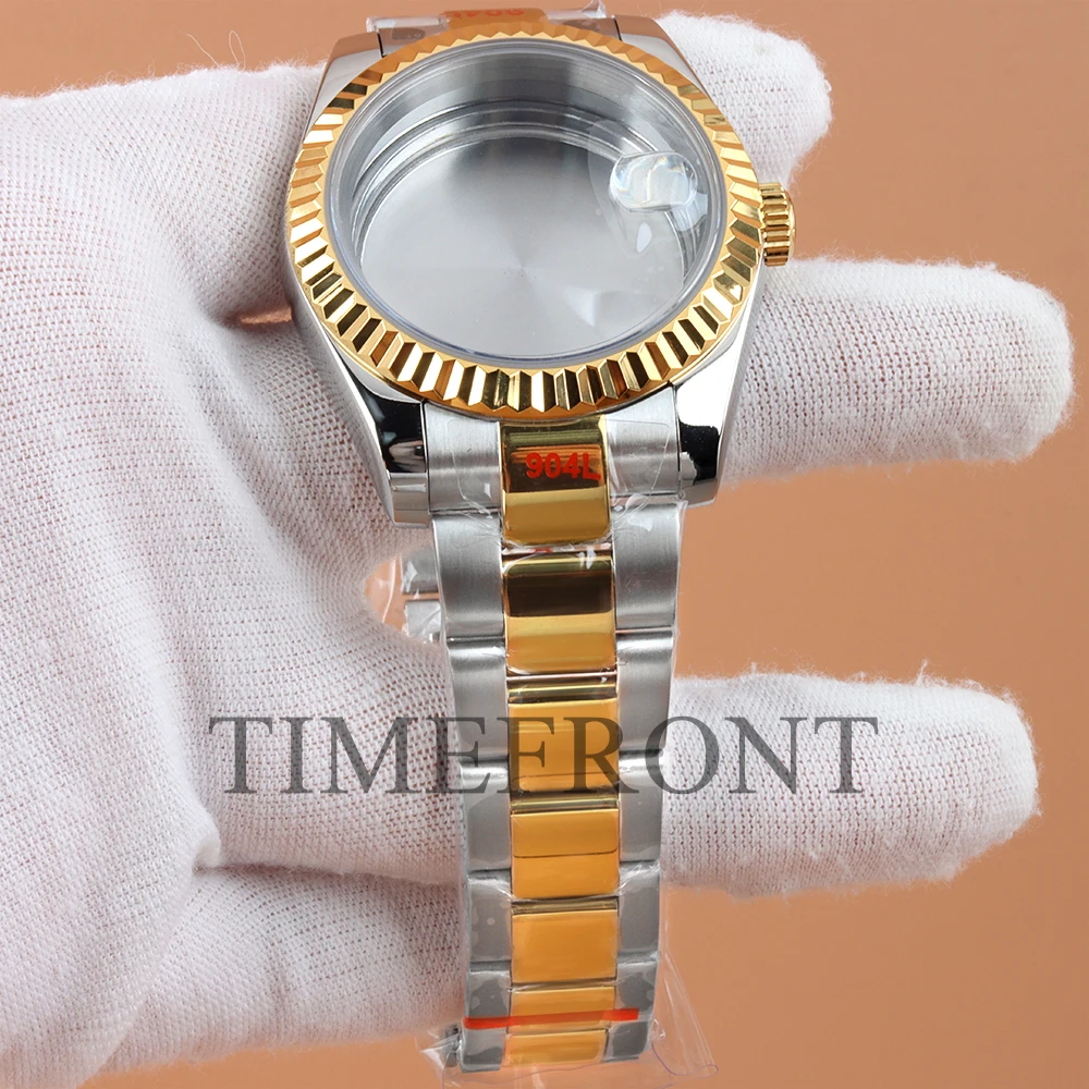 Roségoldenes 36/39 mm großes NH35-Uhrengehäuse für DATEJUST Seiko NH35 NH36-Uhrwerk, 28,5 mm Zifferblatt, wasserdichtes Jubilee-/Oyster-Armband aus 316L-Stahl – Detail 8