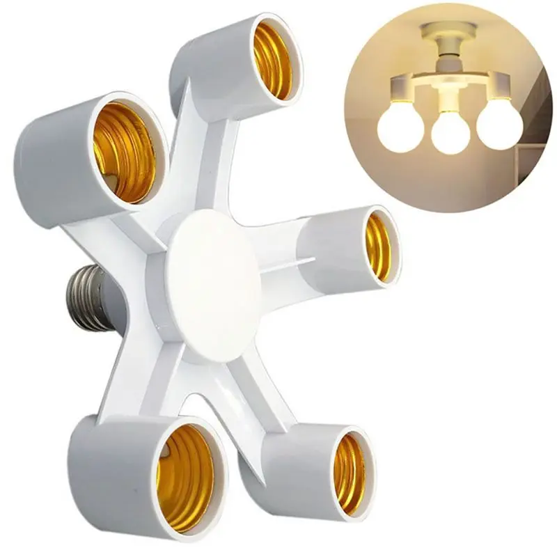 AA49 E27 Base Socket Splitter LED Bulb Lamp Holder 5 In 1 LED Lamp Socket Light Bulb Adapter