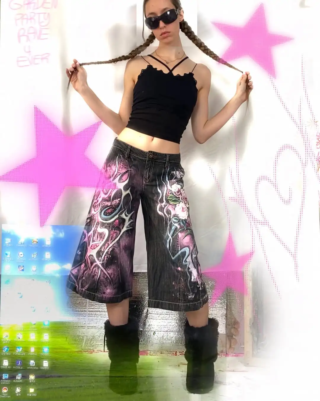 أمريكا الشارع شعبية الجينز Y2K جديد خمر السراويل المتوسطة النساء الهيب هوب موضة Harajuku الشرير فضفاض عالية الخصر بنطال ذو قصة أرجل واسعة #1