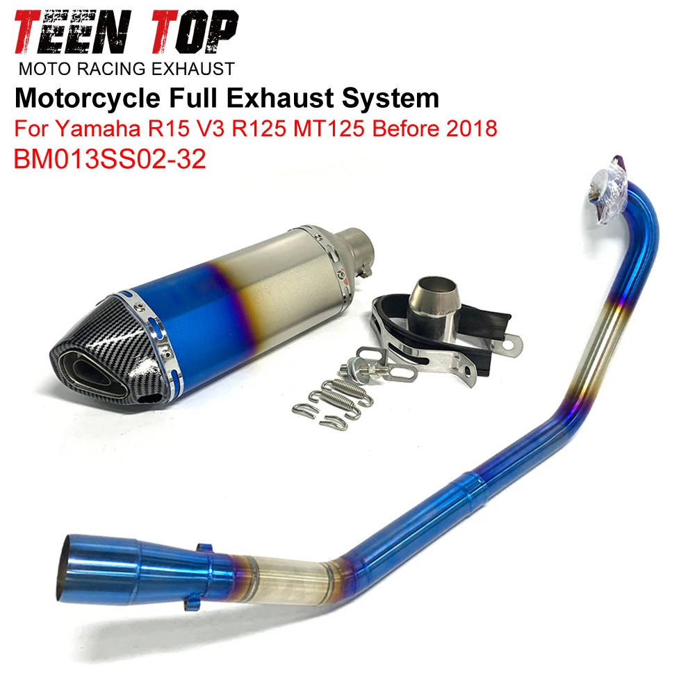 For YAMAHA R15 V1 MT125 V2 Full Systems Exhaust Muffler Universal 51mm R15 Before 2018 Exhaust Elbow Steel Moto Silencieux