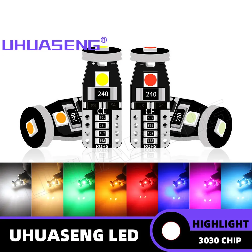 

UHUASENG 4PCS Led T10 Light WY5W W5W 194 Bulb 5W5 3030 Interior Reading Dome Parking Warm White Yellow Red Green Car Lamp 12V