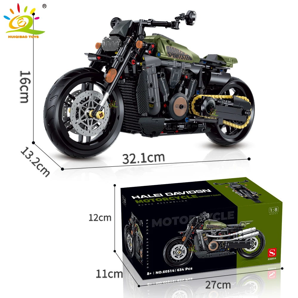 HUIQIBAO 1:8 bloques de construcción de motocicleta clásica modelo de alta tecnología Moto City Racer ladrillos juguete para chico niños adultos juego de coches MOC