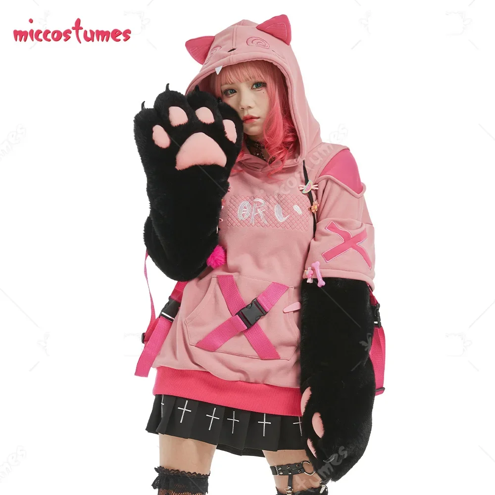 

Miccostumes Women Pullover Hoodie with Detachable Bag Design Furry Cat Paw Gloves Cute Expression Design