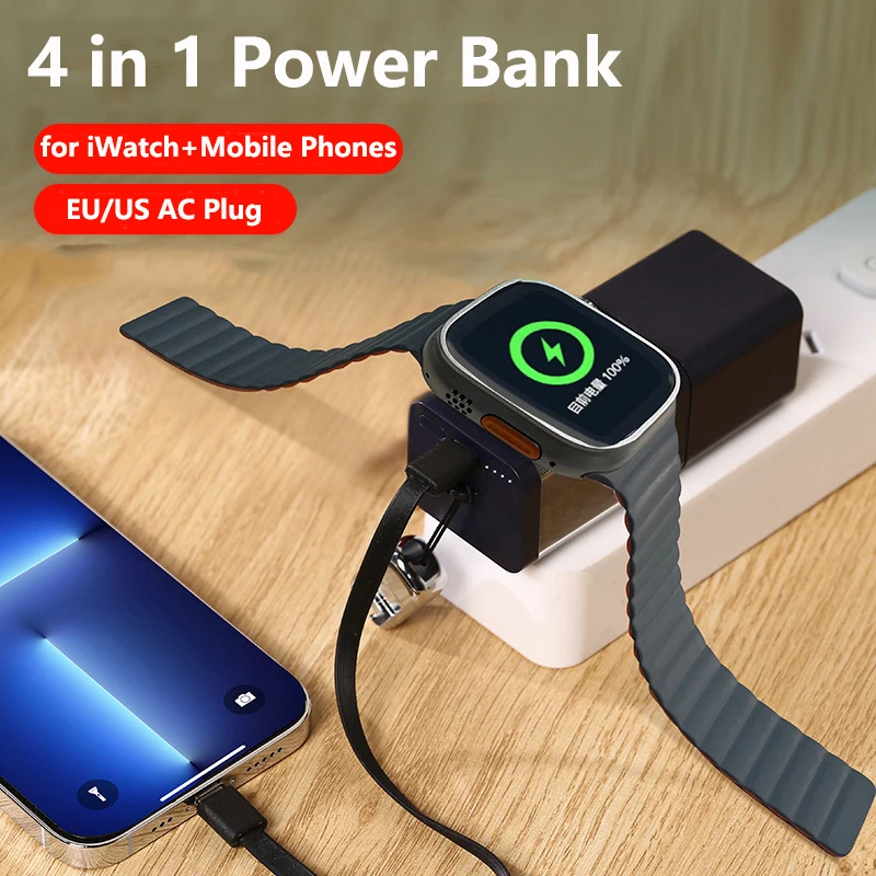 

Wireless Charger for iWatch 8 7 6 5 4 3 Mini Power Bank 5200mAh with AC Plug PD 20W Cable for iPhone 15 Samsung Xiaomi Powerbank