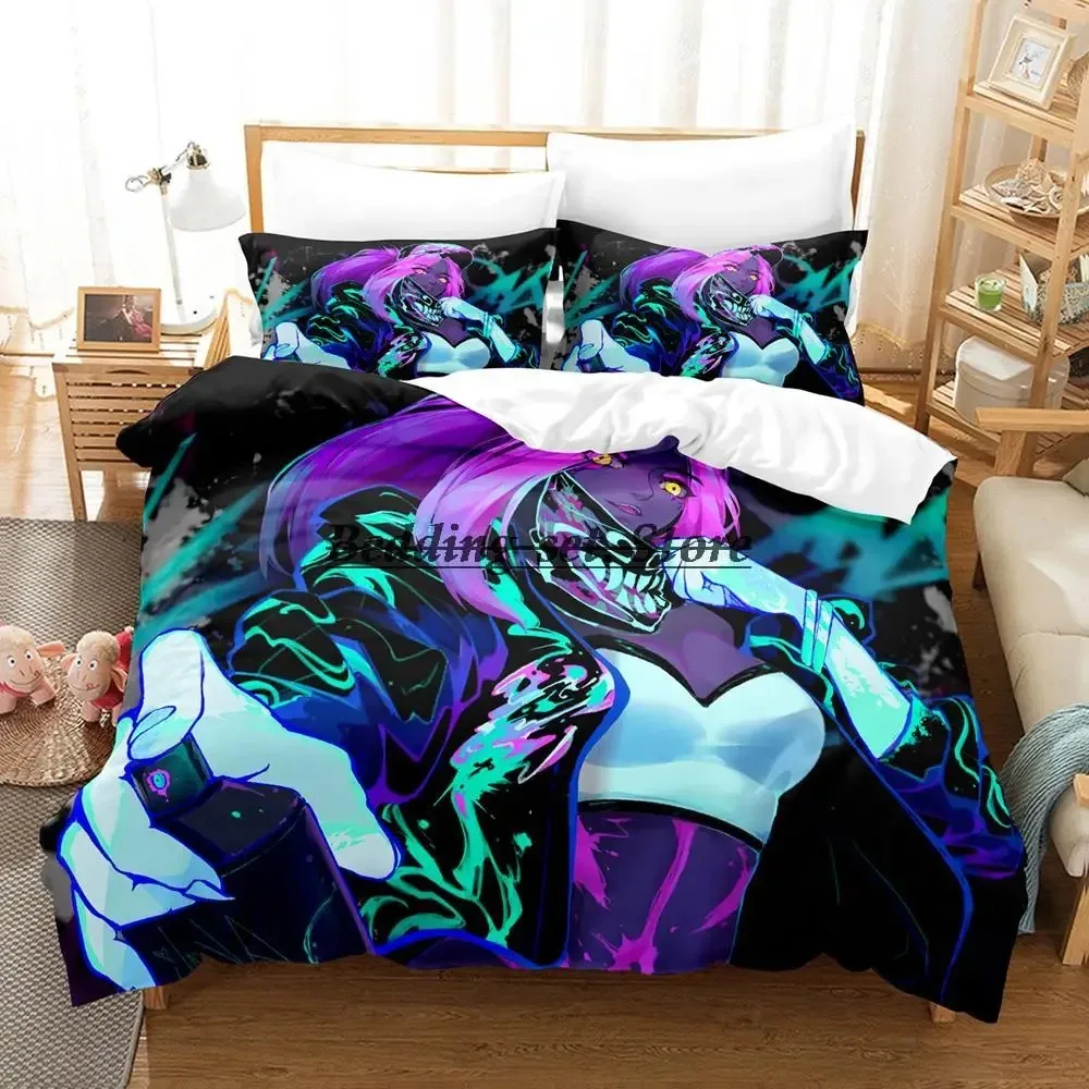 Game Kda The Baddest Bedding Set Single Twin Full Queen King Size Bed Set Aldult Kid Bedroom Duvetcover Sets Anime Bed Sheet Set