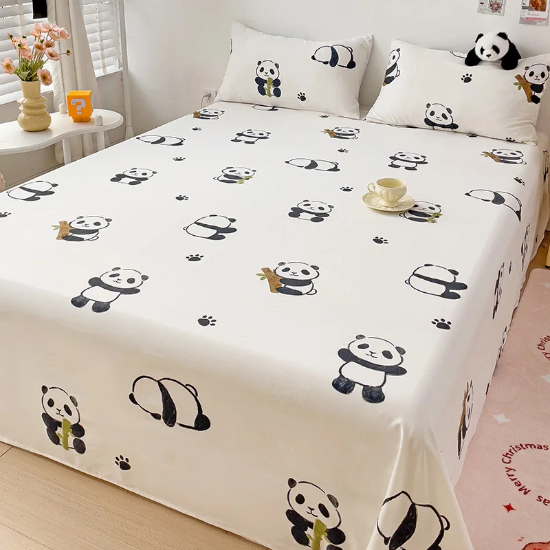 3pcs Panda Printed Flat Bed Sheet for Kids Cartoon Style Animals Printed Bed Cover Single/Queen/King Top Sheets for Double Bed image 5