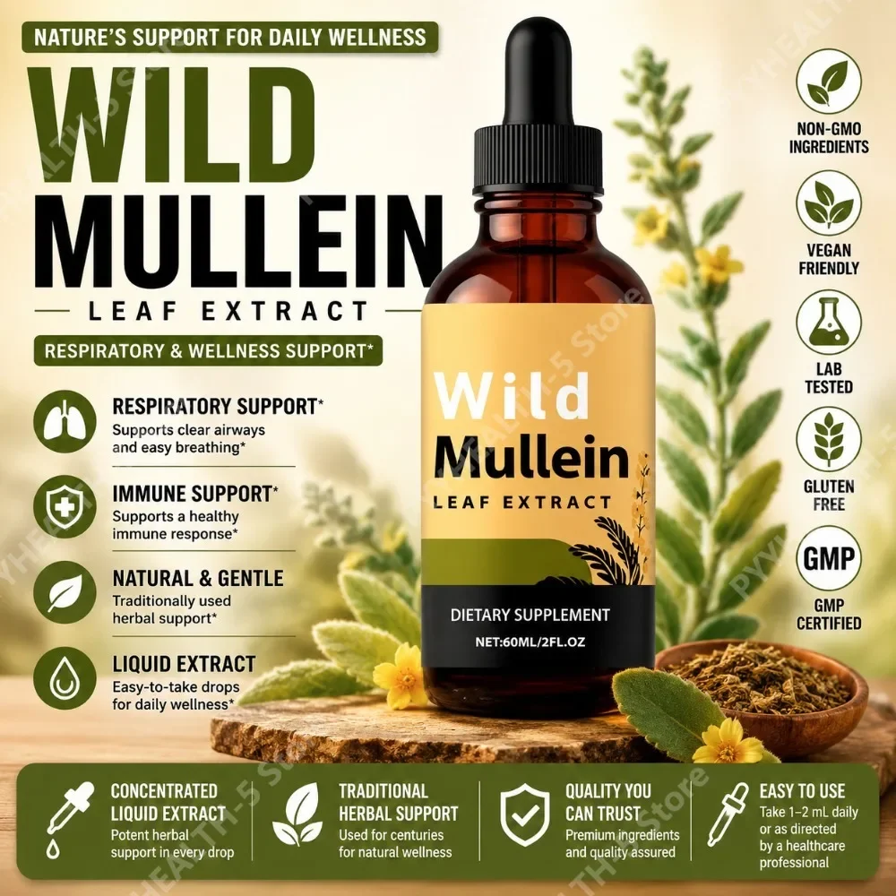 Wild Mullein Leaf Drops with Ginger Bromelain Lemon Peel Herbal Liquid Supplement Daily Wellness Support for Adults 60ml
