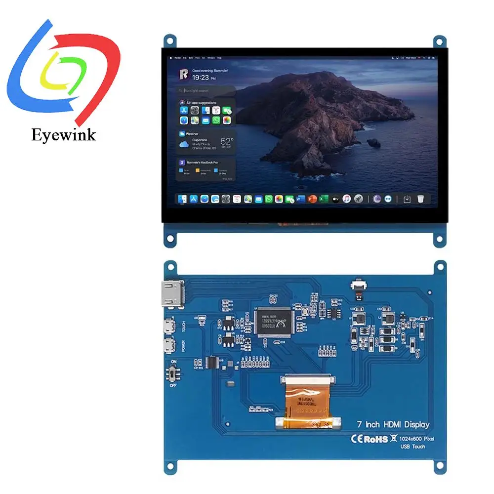 7 Inch 1024x600 Raspberry Pi Display for 4 3B+ 3B Windows Touchscreen 7 Inch Mini HDMI Monitor