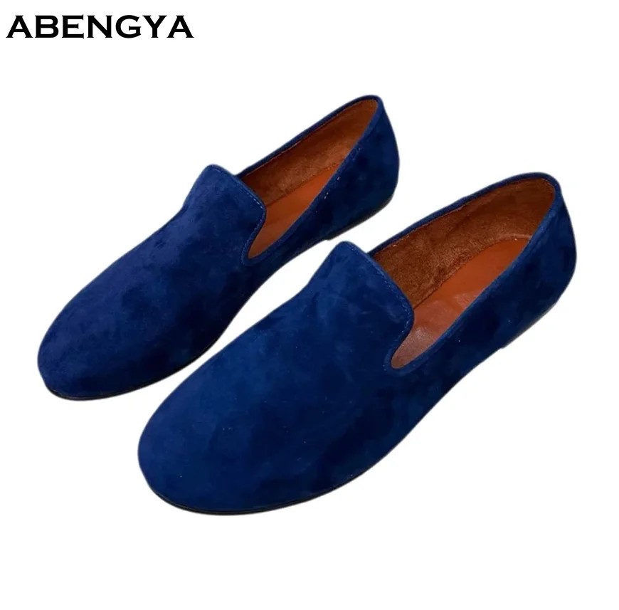 

Новые дизайнерские замшевые лоферы 2026 года: женские туфли-мюли с круглым носком для повседневной носки, осенние, для вечеринок, отпуска и прогулок