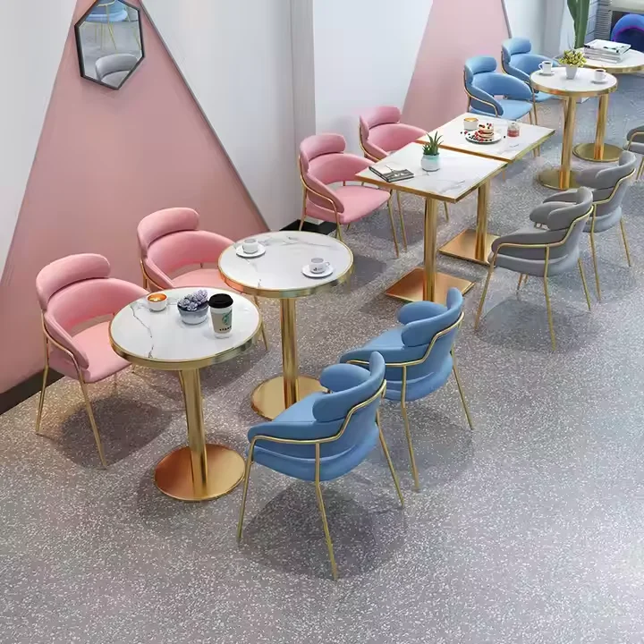 

Contemporary Design Light Luxury Rectangular Dining Chair and Table Rock Slab Gold Edging for Hotel Restaurant Coffee Shop