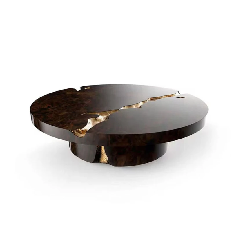 Round coffee table Italian high-end living room solid wood pomegranate bark crack tea table