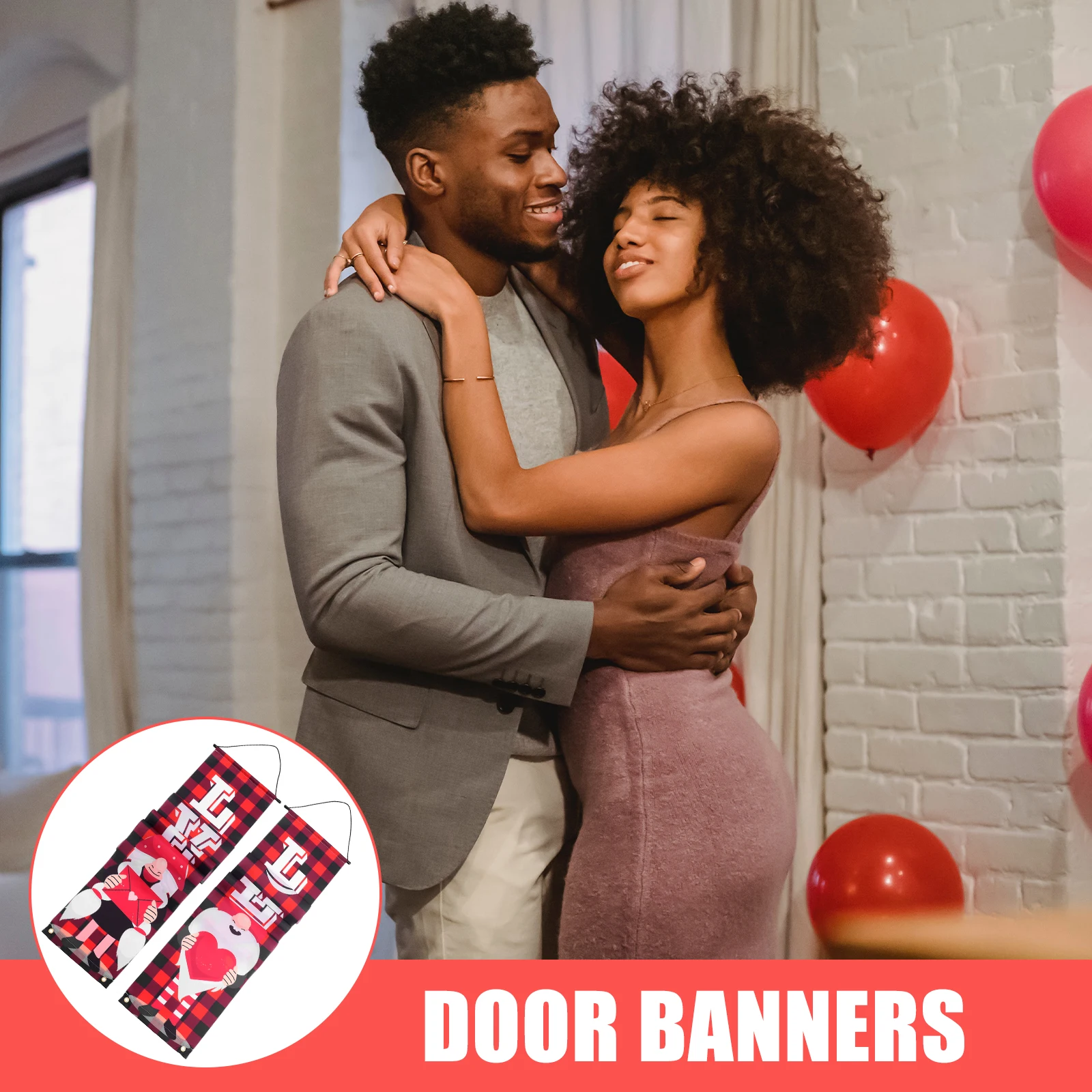 

Valentines Day Party Sign Valentine Banner Decor Polyester Printing Door Decor Front Door Decorative Couplet Couplet