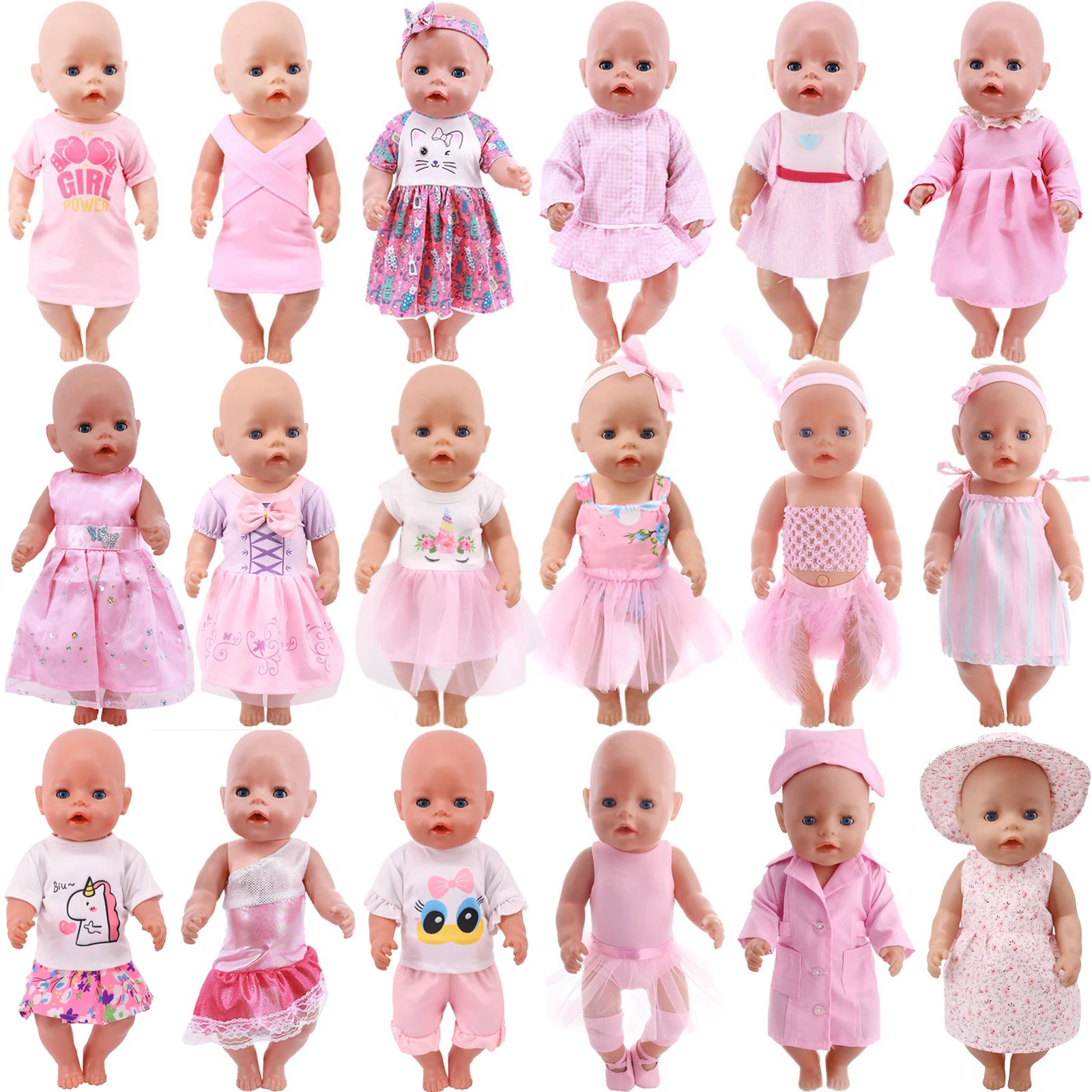 Cute Pink Bow Dress Clothes For Baby 43Cm & 18 Inch American Doll Girls,Our Generation,Baby New Born Accessories,Gift For Girls